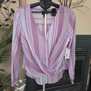 NWT ANA  striped criss cross lilac blouse sz medium